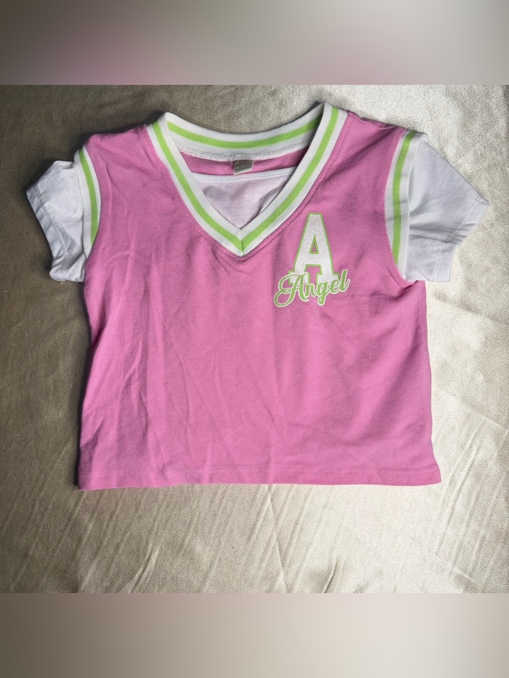 Star Ride Girls Pink and White V-Neck Angel Crop Top Girls 7/8